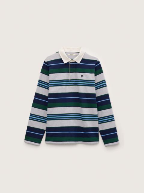 PANGAIA Mens Striped Long Sleeve Polo Shirt - Depth Green Stripe