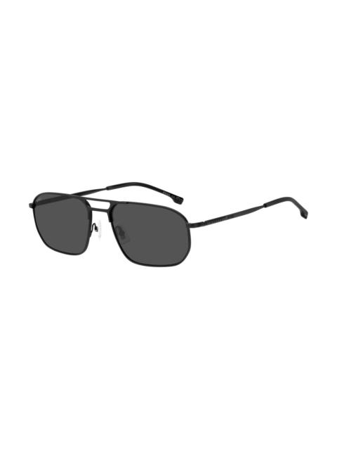 BOSS DOUBLE-BRIDGE SUNGLASSES IN BLACK STEEL WITH TUBULAR TEMPLES
