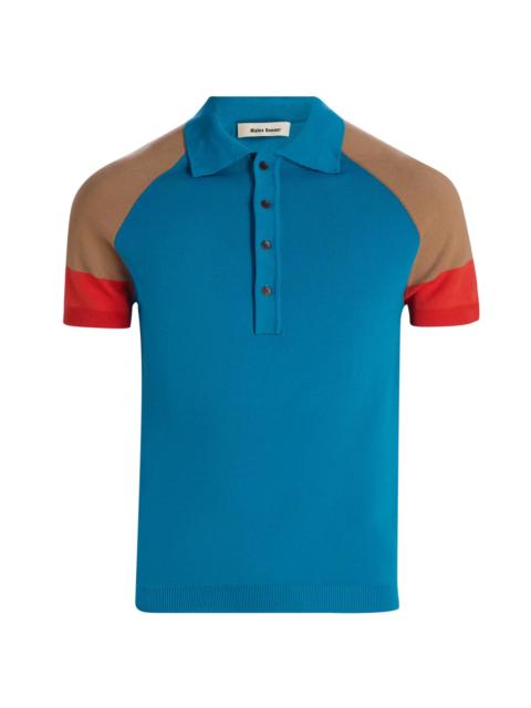 WALES BONNER Men's Saint Knit Polo Shirt - Turquoise
