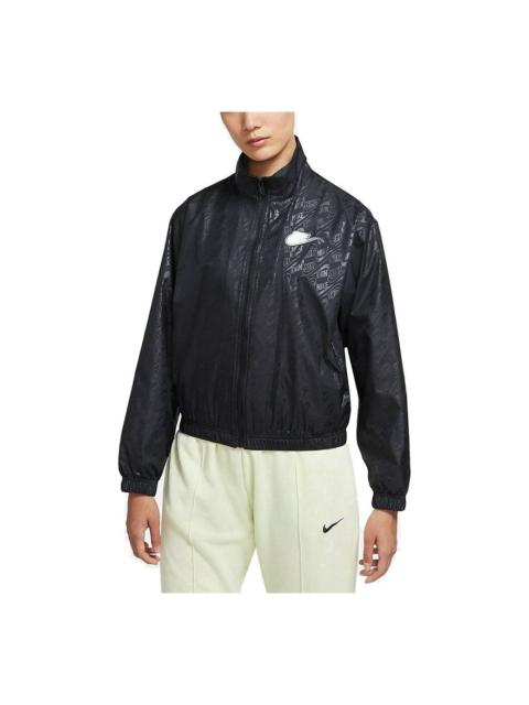 (WMNS) Nike Sportswear Full Print Logo Loose Sports Woven Jacket Black DD5787-010