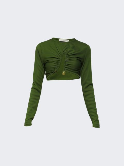 CHRISTOPHER ESBER Crystal Pin Long Sleeve Rib Top Mint