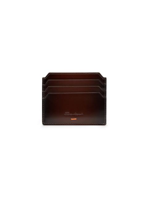 Santoni Dark brown leather credit card holder