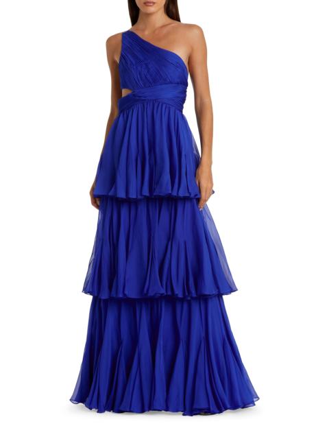 MAC DUGGAL Women's Tiered Chiffon One-Shoulder Gown - Cobalt