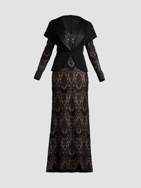 TADASHI SHOJI Women's Carlotta Lace Illusion Gown - Black Beige