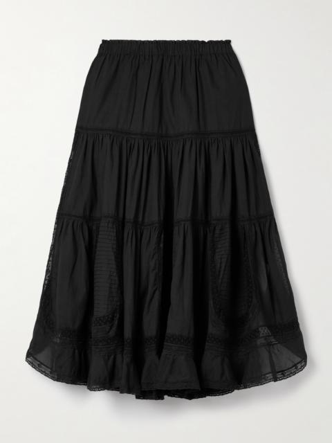 Sea Franca Tiered Lace-trimmed Cotton-blend Midi Skirt
