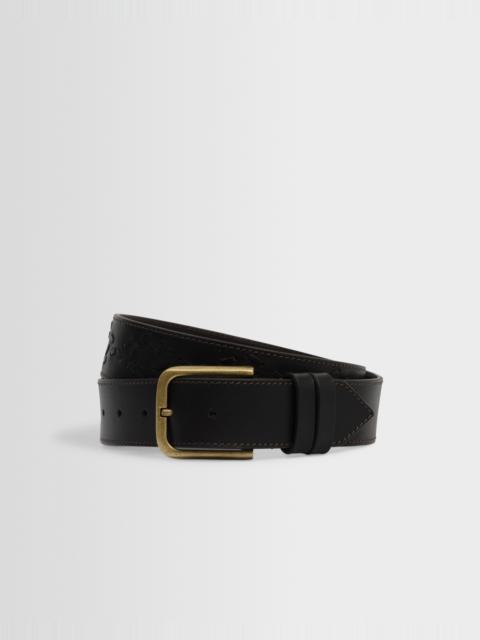 Wax London Paton - Dark Brown Embroidered Leather Belt