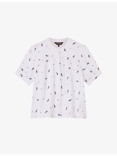 WHISTLES Frill Floral-Embroidered Cotton Top