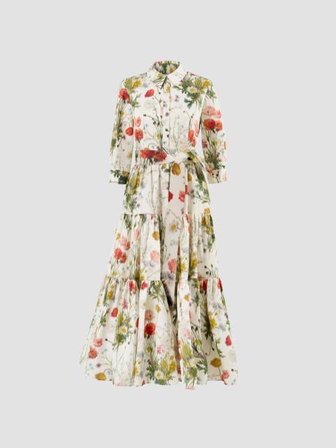 CAROLINA HERRERA Women's Floral Cotton-Silk Self-Belt Midi Shirtdress - Pearl Multi