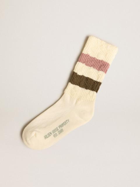 Golden Goose Socks in aged white with multicolor stripes