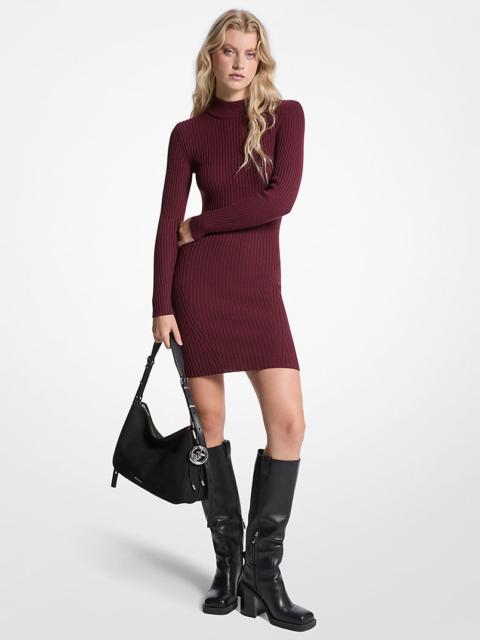 MICHAEL KORS Ribbed Stretch Wool Mock Neck Dress