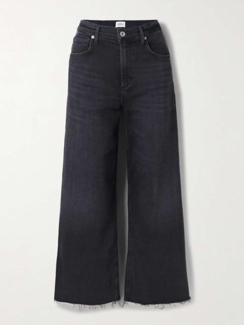 Citizens of Humanity Lyra frayed cropped high-rise wide-leg jeans Black