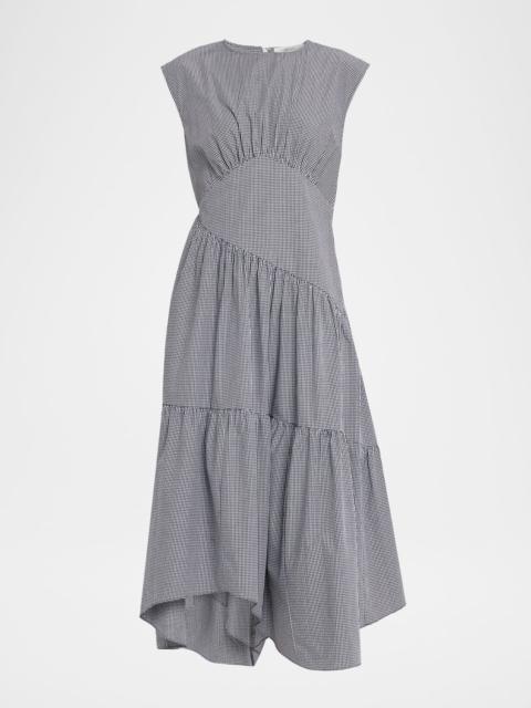 FRAME The Check Gathered Midi Dress