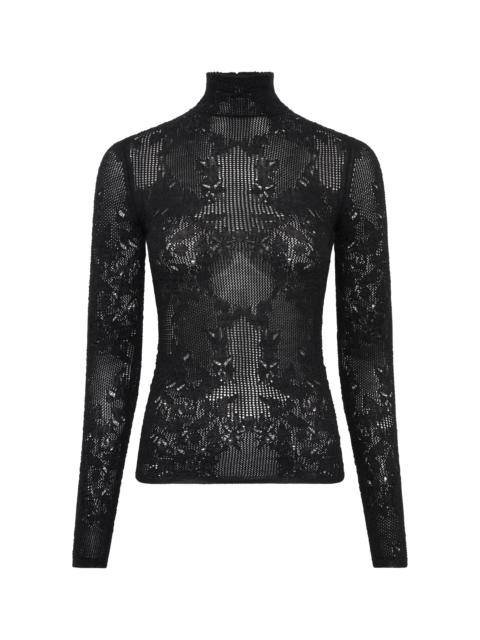 GABRIELA HEARST Waite Pointelle Knit Lace Top in Black Silk Merino Wool
