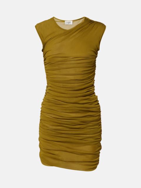 SAINT LAURENT Ruched tulle jersey minidress