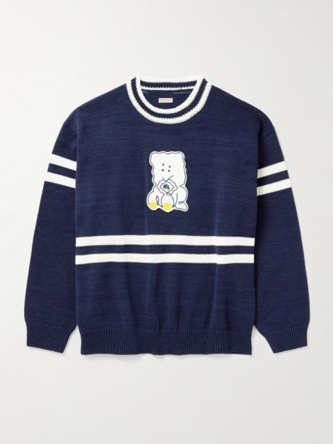 Kapital Peckish Rainbowy Ivy Appliquéd Striped Cotton Sweater