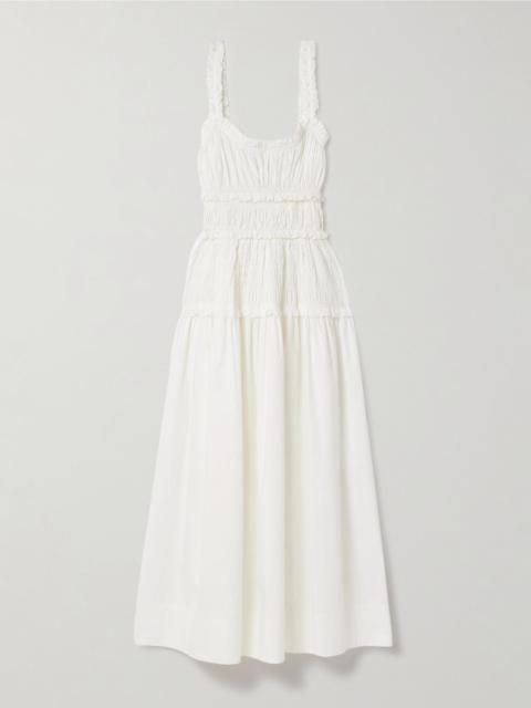 DÔEN Marianne shirred organic cotton-poplin midi dress White