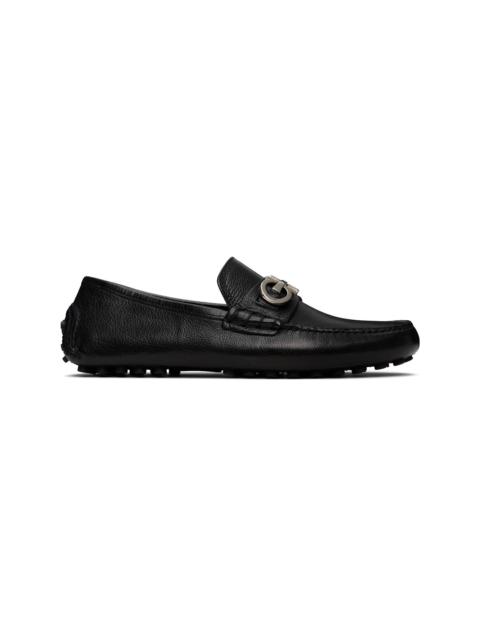 FERRAGAMO Black Gancini Ornament Driver Loafers