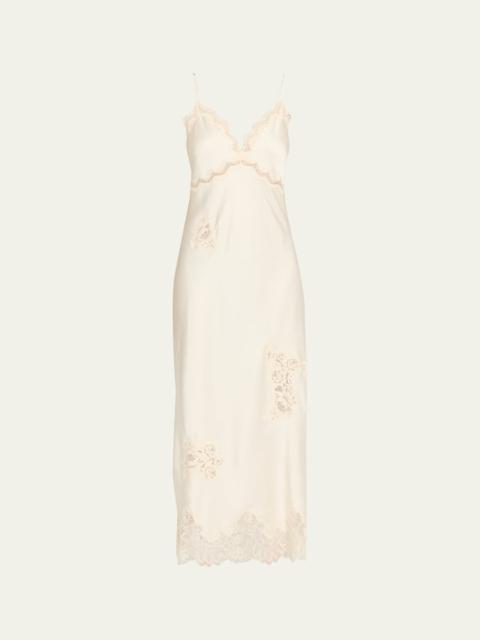 LoveShackFancy Sorone Satin Lace Maxi Slip Dress