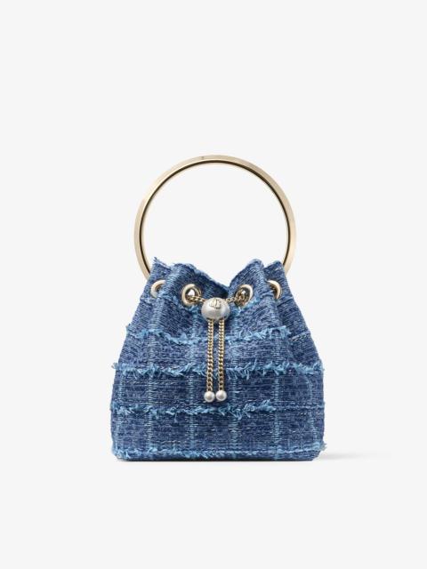 JIMMY CHOO Bon Bon Crosshatch Denim Fabric Bucket Bag