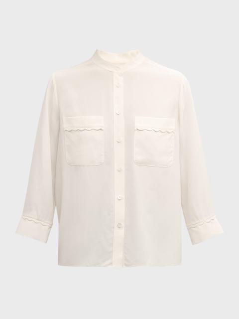 Scallop-Trim Silk Shirt