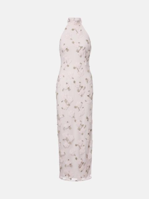 Floral embroidered halterneck midi dress