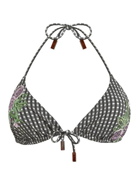Vilebrequin Women Triangle Bikini Top Pocket Check Fleurs Brodées