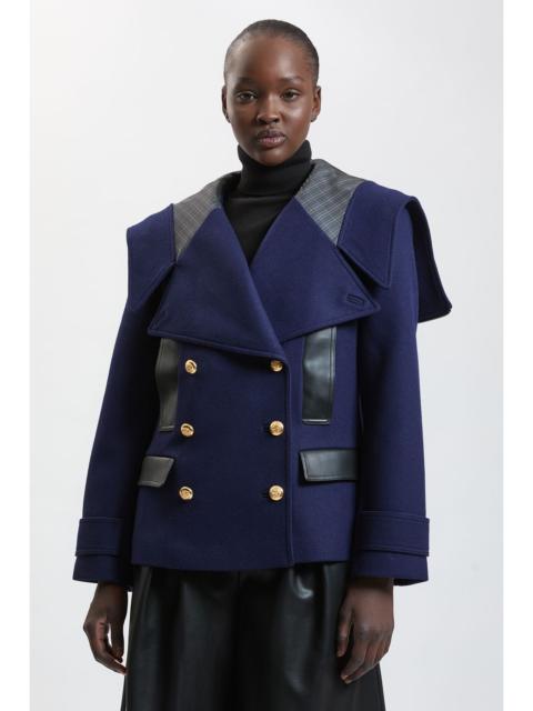 KAREN MILLEN Wool and Faux Leather Mix Pea Coat