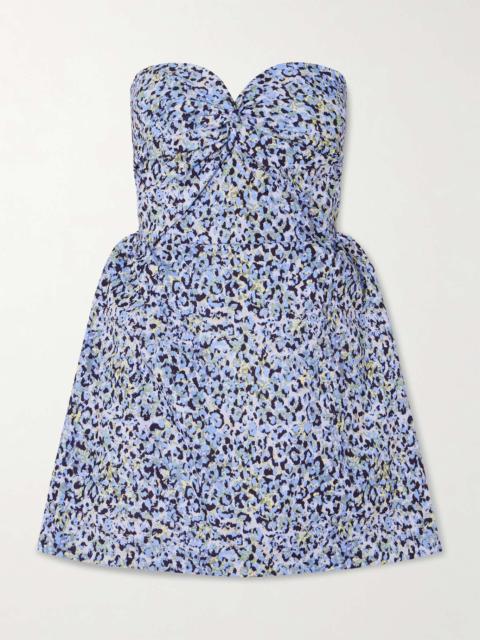 KIKA VARGAS Rossy strapless gathered printed twill mini dress Blue