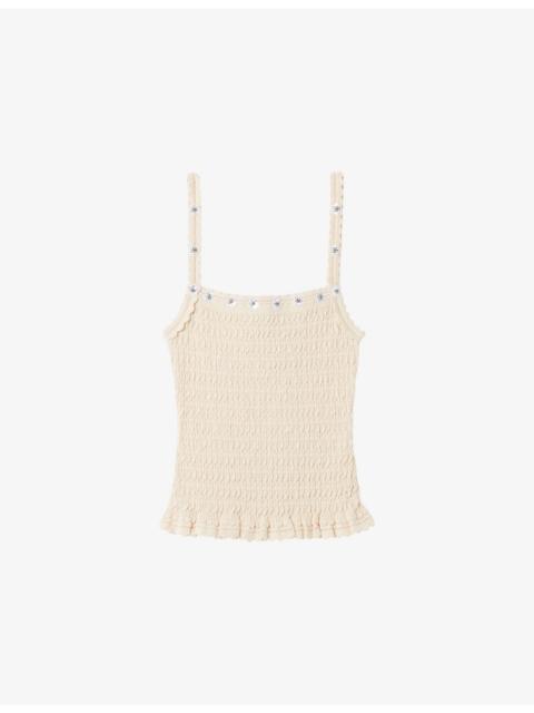 Claudie Pierlot Sleeveless Floral-Embroidered Stretch-Woven Top