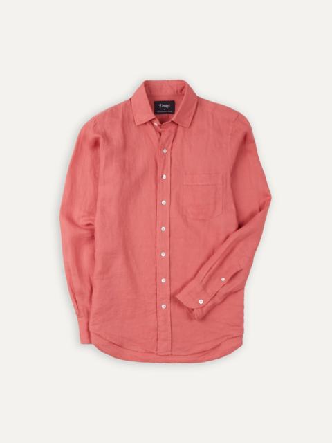 Drake's Pink Linen Spread Collar Shirt