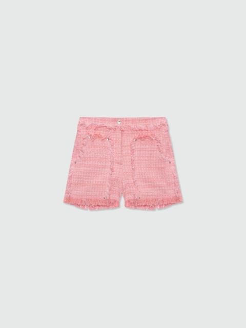 MSGM Pink boucle tweed-effect Bermuda shorts with metal waist button