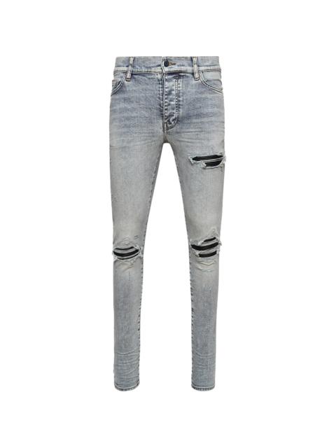 AMIRI MX1 Black Leather Patch Jeans "Stone Indigo" PS23MDS009 765
