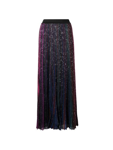 sequin-embellished pleated striped skirt