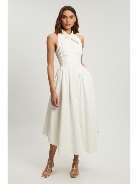 KAREN MILLEN Cotton Poplin Tie Neck Midi Dress