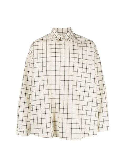grid-pattern virgin wool shirt