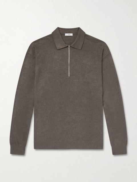 ATON Linen and Cotton-Blend Half-Zip Polo Sweater
