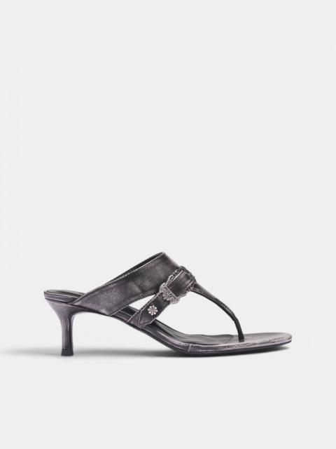 DIDU Black Leather Buckled Heeled Sandals