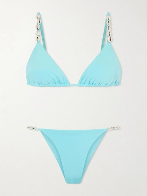 SARA CRISTINA Cowries embellished bikini Blue