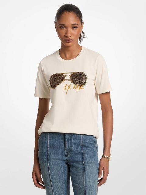MICHAEL KORS Embellished Printed Cotton Jersey T-Shirt