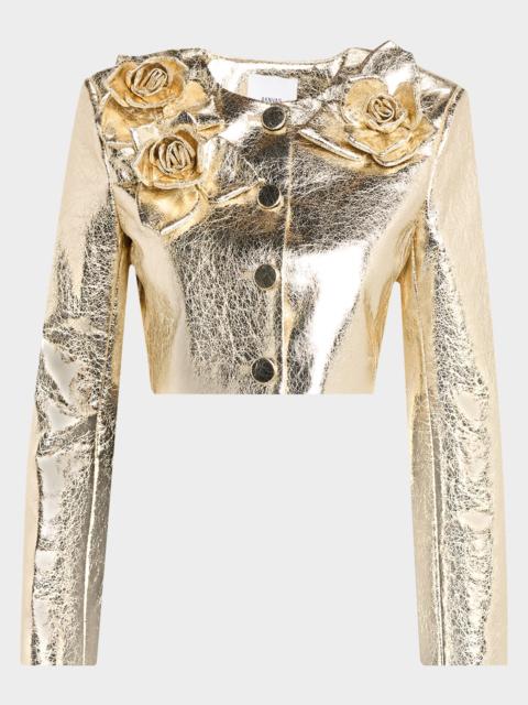 AKNVAS Signe Metallic Jacket with Flower Appliqué