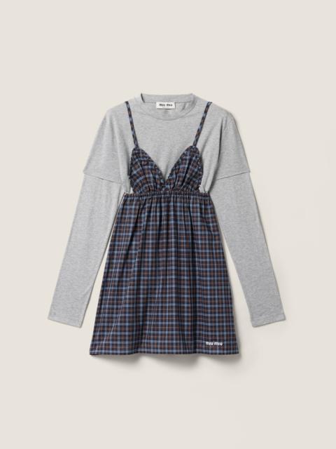 Miu Miu Plaid and jersey mini-dress