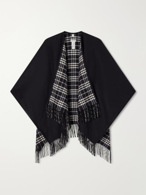 Burberry Reversible Fringed Checked Wool Cape