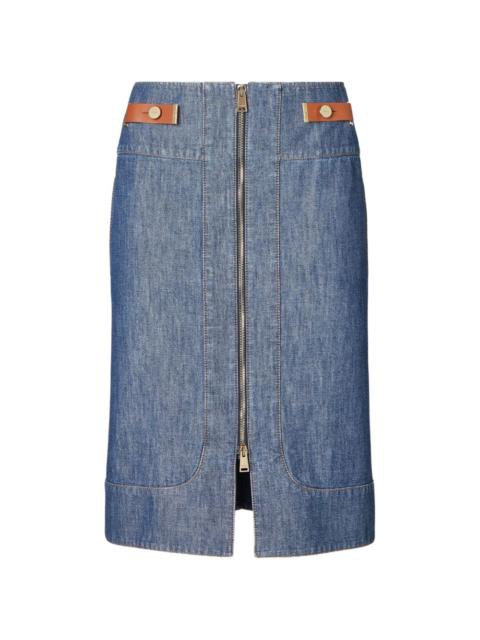 FENDI zip-fastening leather-detail denim skirt