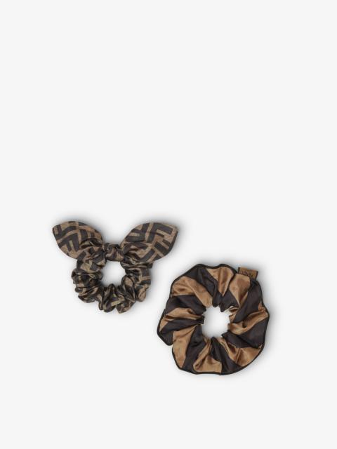 FENDI Set of two elastic brown silk hairbands