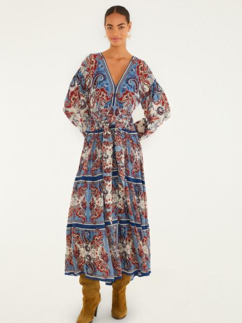 FARM RIO Blue Paisley Scarf Long Sleeve Maxi Dress