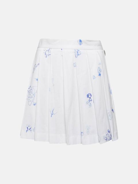 Printed pleated cotton miniskirt