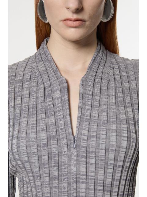KAREN MILLEN Twist Yarn Zip Detail Figure Form Ribbed Knitted Top