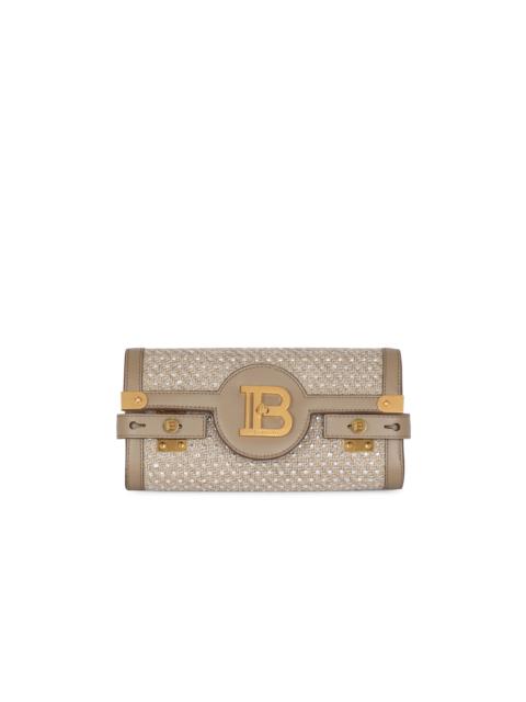 Balmain B-Buzz 23 raffia clutch bag with rhinestones