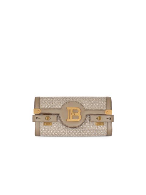 Balmain B-Buzz 23 raffia clutch bag with rhinestones