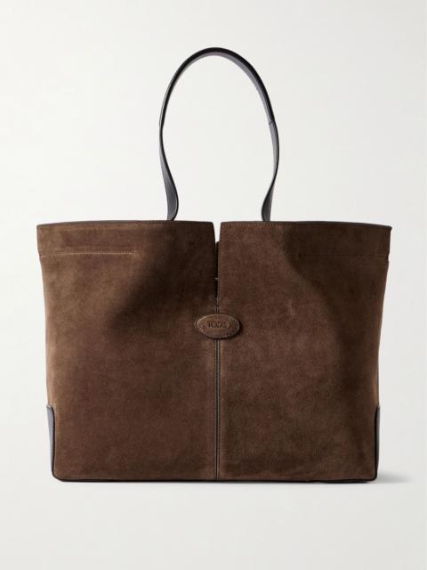Tod's Shopping Medium leather-trimmed suede tote Brown